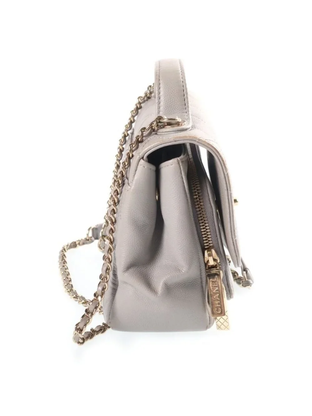 Chanel Quilted Affinity Small 2-Way Chain Shoulder Bag Gray Caviar Leather Gold